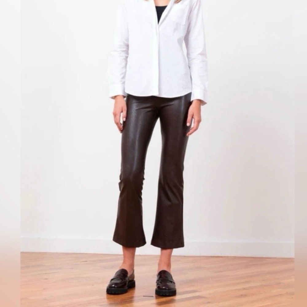 Avenue Montaigne Leo Brown Vegan Leather High Rise Pull On Cropped Flare Pants 8